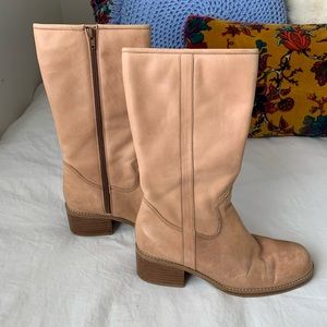 Tall Healed Tan Leather Candies Zip Up Boots